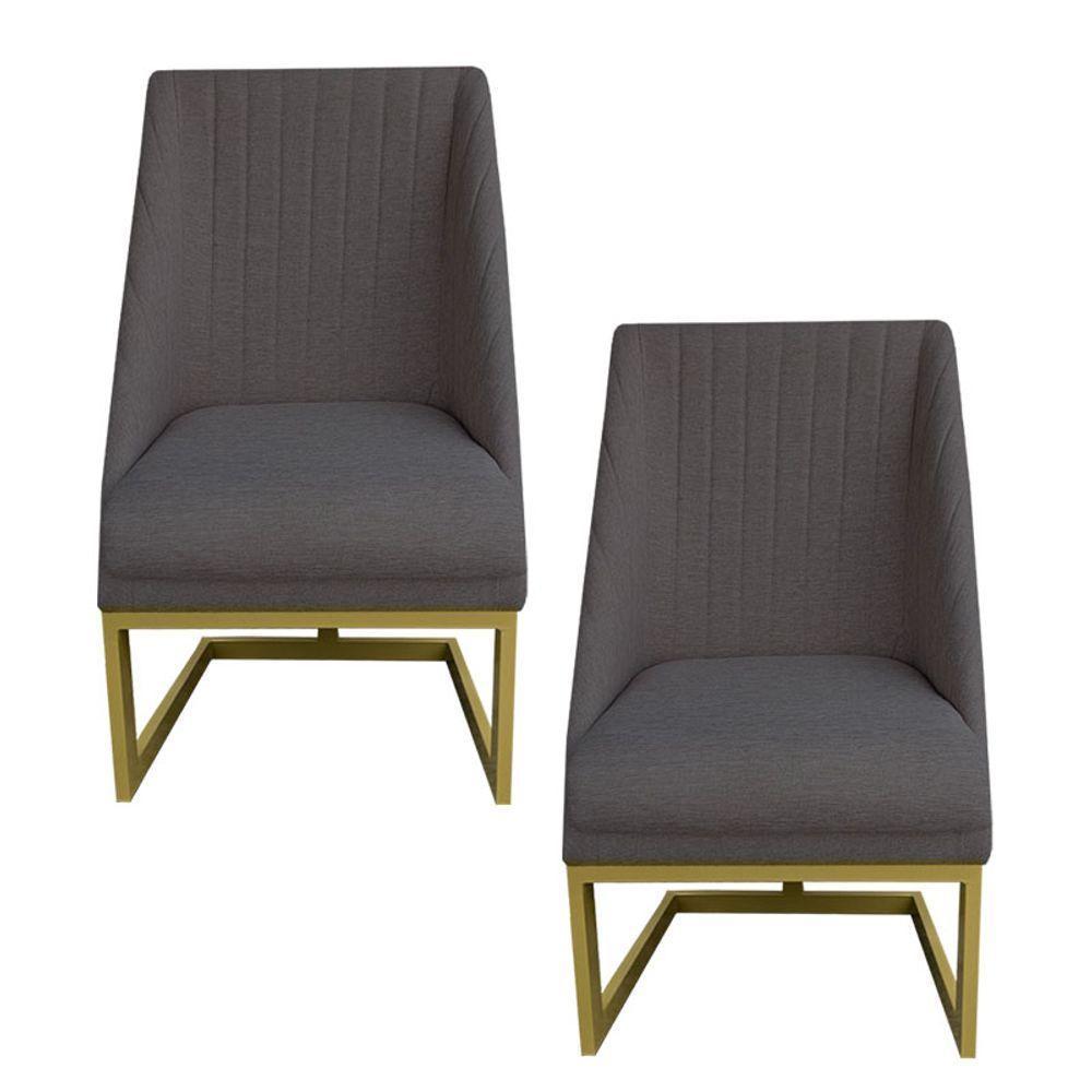 Kit 02 Cadeiras Para Sala De Jantar Ana Base De Ferro Linho Grafite D'classe Decor - 1