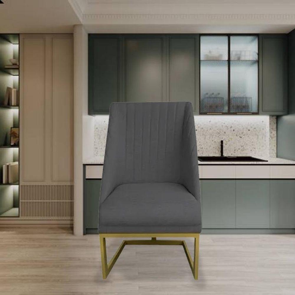 Kit 02 Cadeiras Para Sala De Jantar Ana Base De Ferro Linho Grafite D'classe Decor - 6