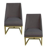 Kit 02 Cadeiras Para Sala De Jantar Ana Base De Ferro Linho Grafite D'classe Decor - 1