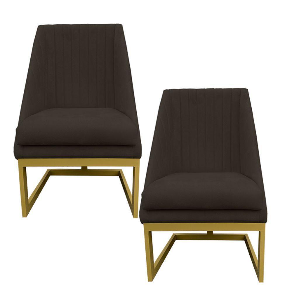 Kit 02 Cadeiras Para Sala De Jantar Ana Base De Ferro Suede Marrom D'classe Decor - 1