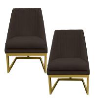 Kit 02 Cadeiras Para Sala De Jantar Ana Base De Ferro Suede Marrom D'classe Decor - 1