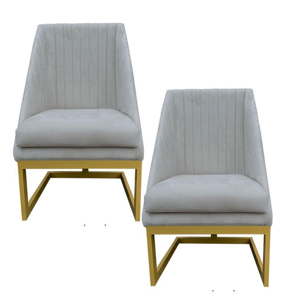 Kit 02 Cadeiras Para Sala De Jantar Ana Base De Ferro Suede Bege D'classe Decor - 1