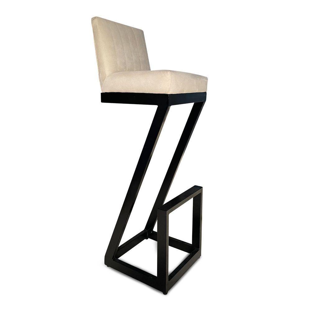Kit 02 Banqueta Alta Z Base De Ferro Suede Bege D'classe Decor - 3