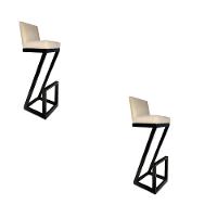 Kit 02 Banqueta Alta Z Base De Ferro Suede Bege D'classe Decor - 1