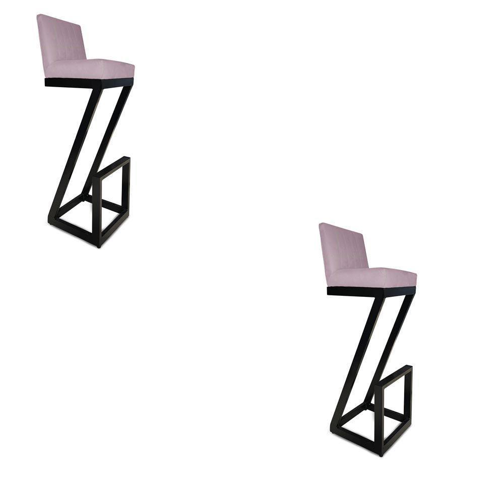 Kit 02 Banqueta Alta Z Base De Ferro Suede Rosa Bebê D'classe Decor - 1