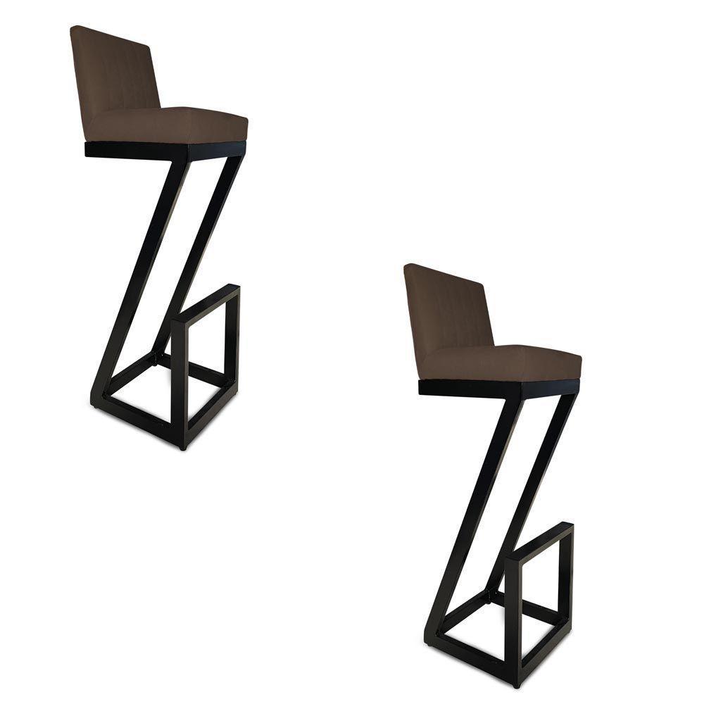 Kit 02 Banqueta Alta Z Base De Ferro Suede Marrom D'classe Decor - 1