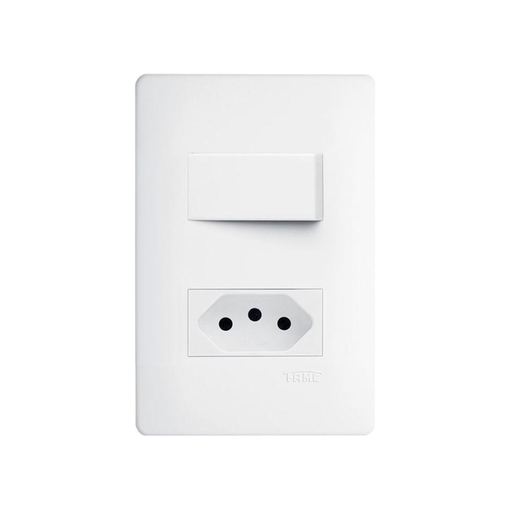 Interruptor Simples E Tomada 2p+t 10a Fame Habitat Com Placa 4x2 Branco - 1
