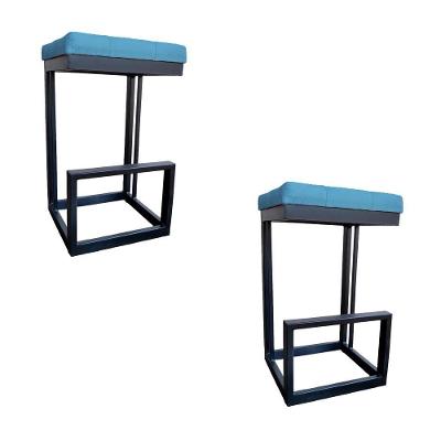Kit 02 Banquetas Londres Base De Ferro Sued Azul Tiffany D'classe Decor