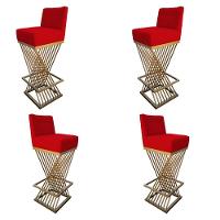 Kit 04 Banquetas Luma Base De Ferro Sued Vermelho D'classe Decor - 1