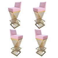 Kit 04 Banquetas Luma Base De Ferro Sued Rosa Bebê D'classe Decor - 1