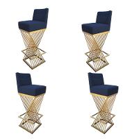 Kit 04 Banquetas Luma Base De Ferro Sued Azul Marinho D'classe Decor - 1