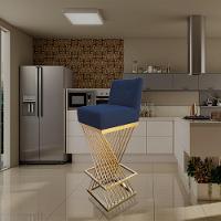 Kit 04 Banquetas Luma Base De Ferro Sued Azul Marinho D'classe Decor - 8