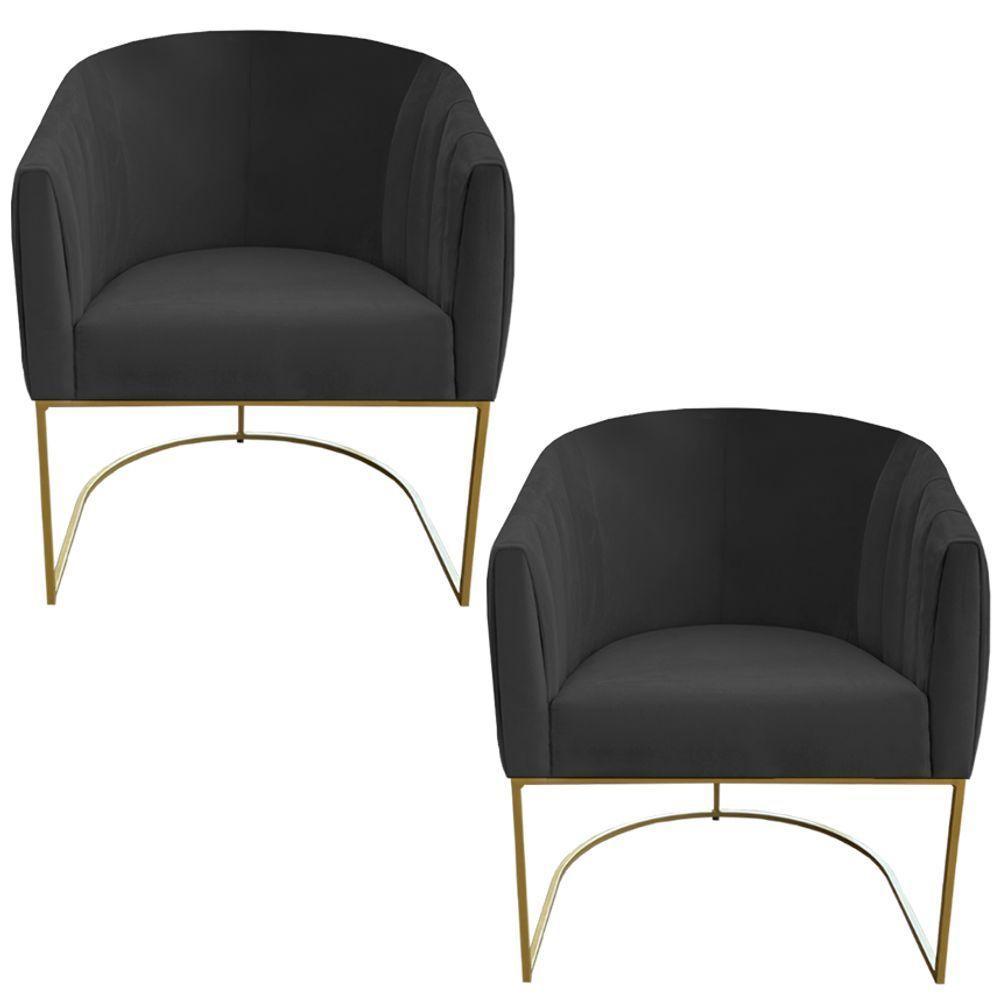 Kit 02 Poltrona Julia Com Base De Ferro Sala De Estar Escritório Recepção Clinica Suede Grafite D'classe Decor - 1