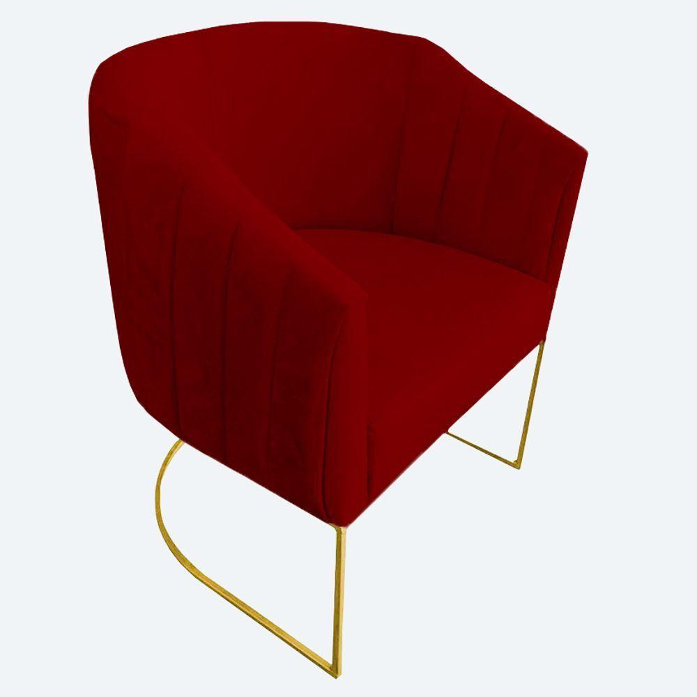 Kit 02 Poltrona Julia Com Base De Ferro Sala De Estar Escritório Recepção Clinica Suede Vermelho D'classe Decor - 3