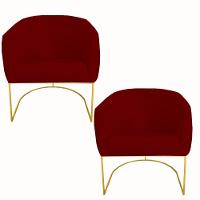 Kit 02 Poltrona Julia Com Base De Ferro Sala De Estar Escritório Recepção Clinica Suede Vermelho D'classe Decor - 1