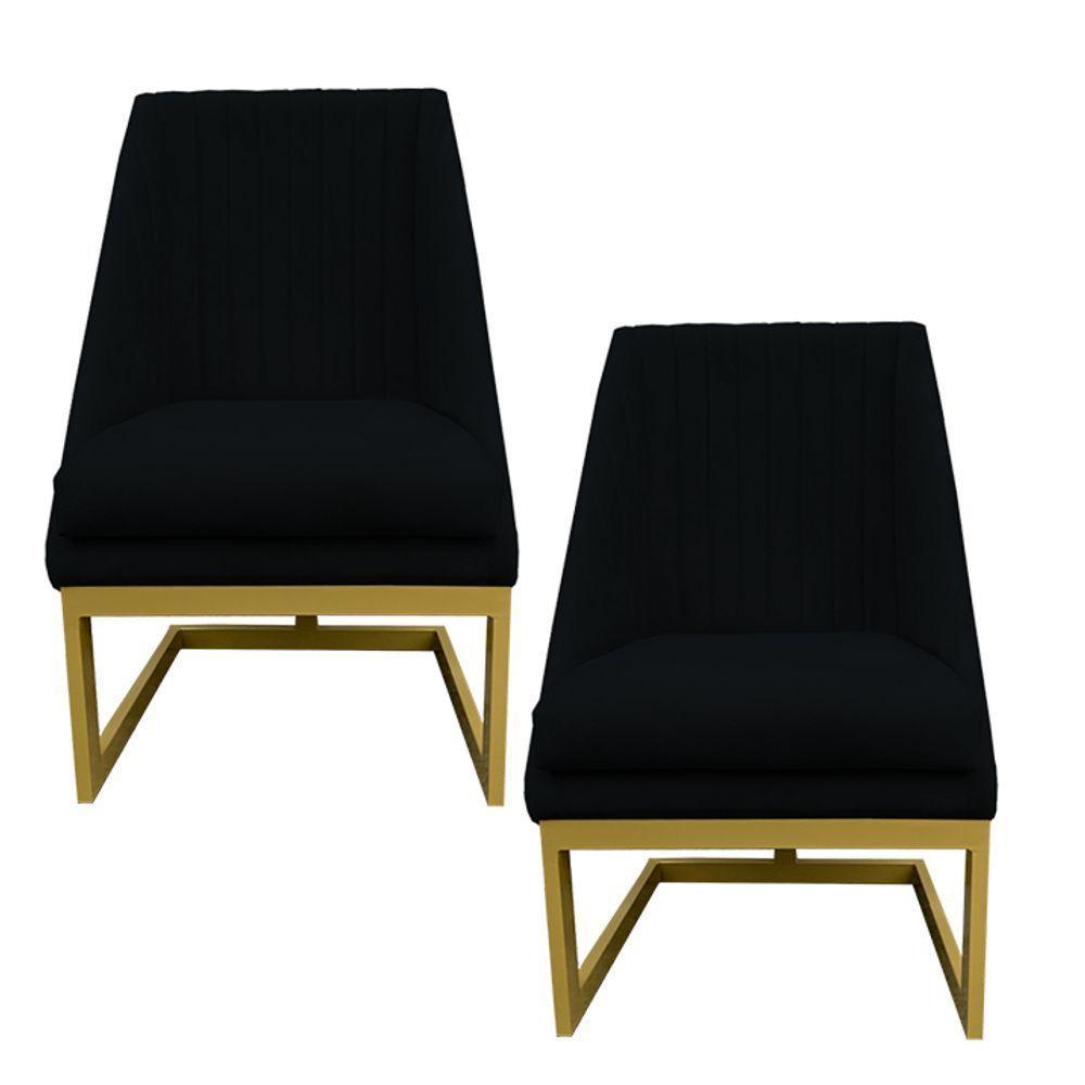 Kit 02 Cadeiras Para Sala De Jantar Ana Base De Ferro Suede Preto D'classe Decor - 1