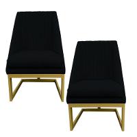 Kit 02 Cadeiras Para Sala De Jantar Ana Base De Ferro Suede Preto D'classe Decor - 1