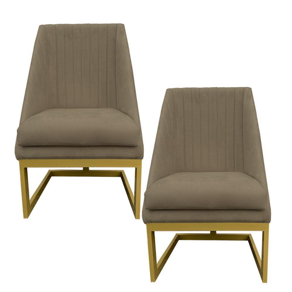 Kit 02 Cadeiras Para Sala De Jantar Ana Base De Ferro Suede Marrom Rato D'classe Decor - 1