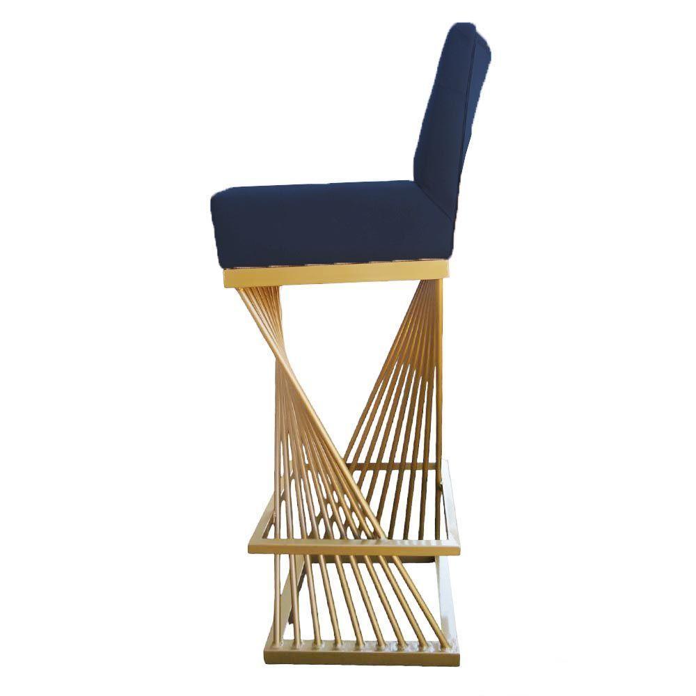 Kit 02 Banquetas Luma Base De Ferro Sued Azul Marinho D'classe Decor - 3