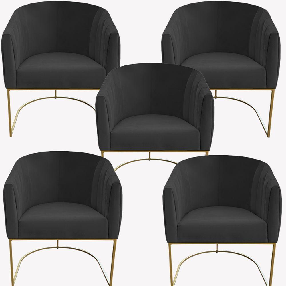 Kit 05 Poltrona Julia Com Base De Ferro Sala De Estar Escritório Recepção Clinica Suede Grafite D'classe Decor - 1