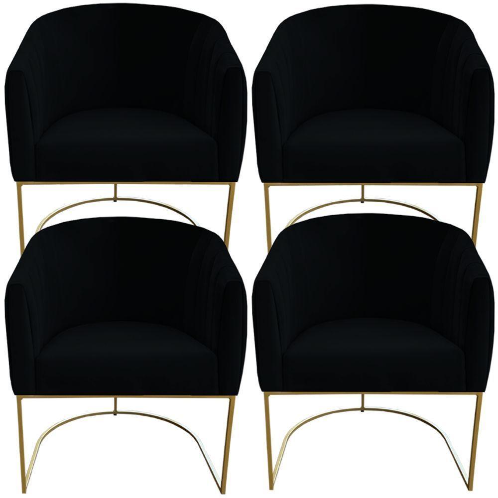 Kit 04 Poltrona Julia Com Base De Ferro Sala De Estar Escritório Recepção Clinica Suede Preto D'classe Decor - 1