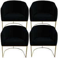 Kit 04 Poltrona Julia Com Base De Ferro Sala De Estar Escritório Recepção Clinica Suede Preto D'classe Decor - 1