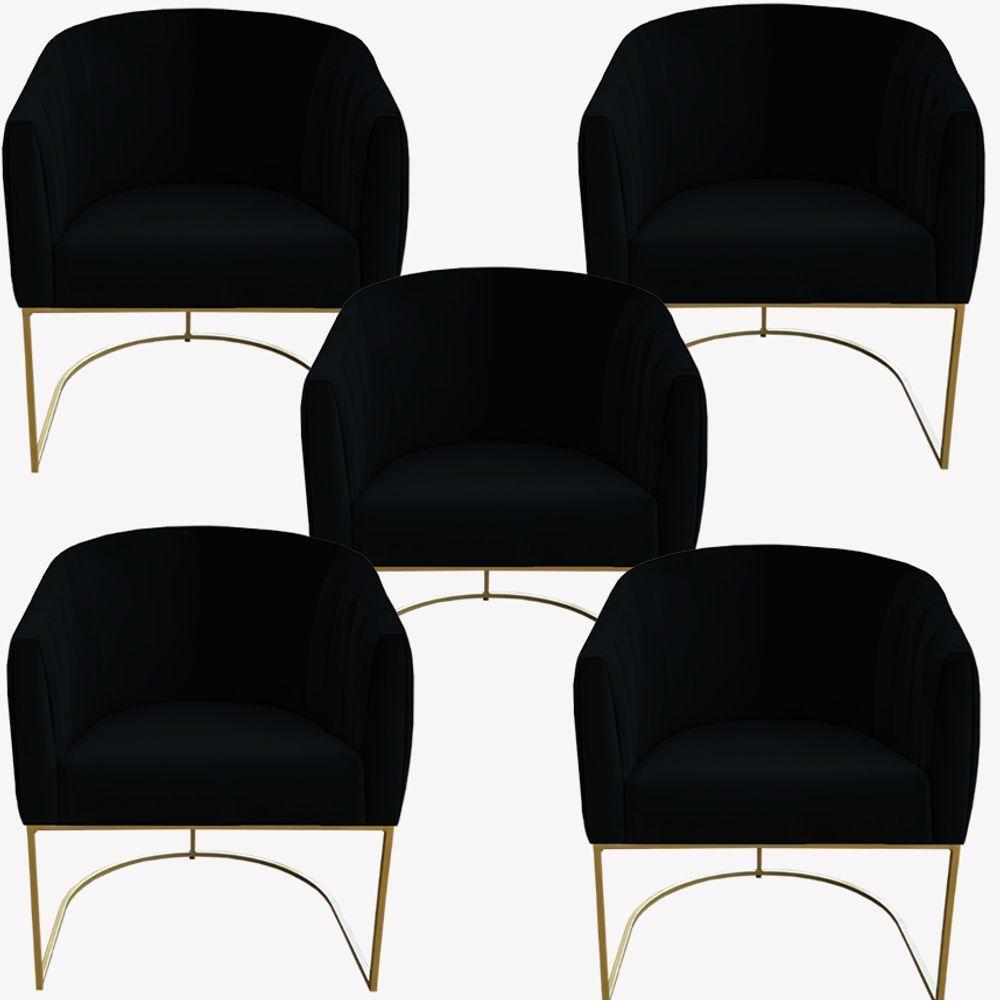 Kit 05 Poltrona Julia Com Base De Ferro Sala De Estar Escritório Recepção Clinica Suede Preto D'classe Decor - 1