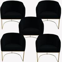 Kit 05 Poltrona Julia Com Base De Ferro Sala De Estar Escritório Recepção Clinica Suede Preto D'classe Decor - 1