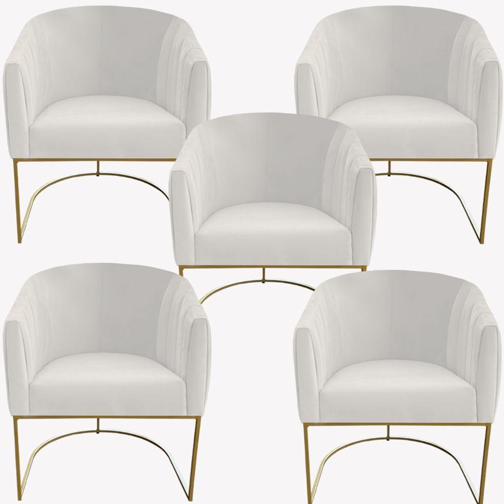 Kit 05 Poltrona Julia Com Base De Ferro Sala De Estar Escritório Recepção Clinica Suede Bege D'classe Decor - 1