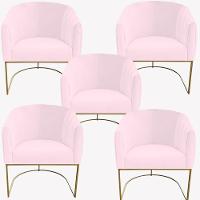 Kit 05 Poltrona Julia Com Base De Ferro Sala De Estar Escritório Recepção Clinica Suede Rosa Bebê D'classe Decor - 1