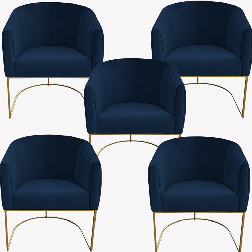 Kit 05 Poltrona Julia Com Base De Ferro Sala De Estar Escritório Recepção Clinica Suede Azul Marinho D'classe Decor - 1
