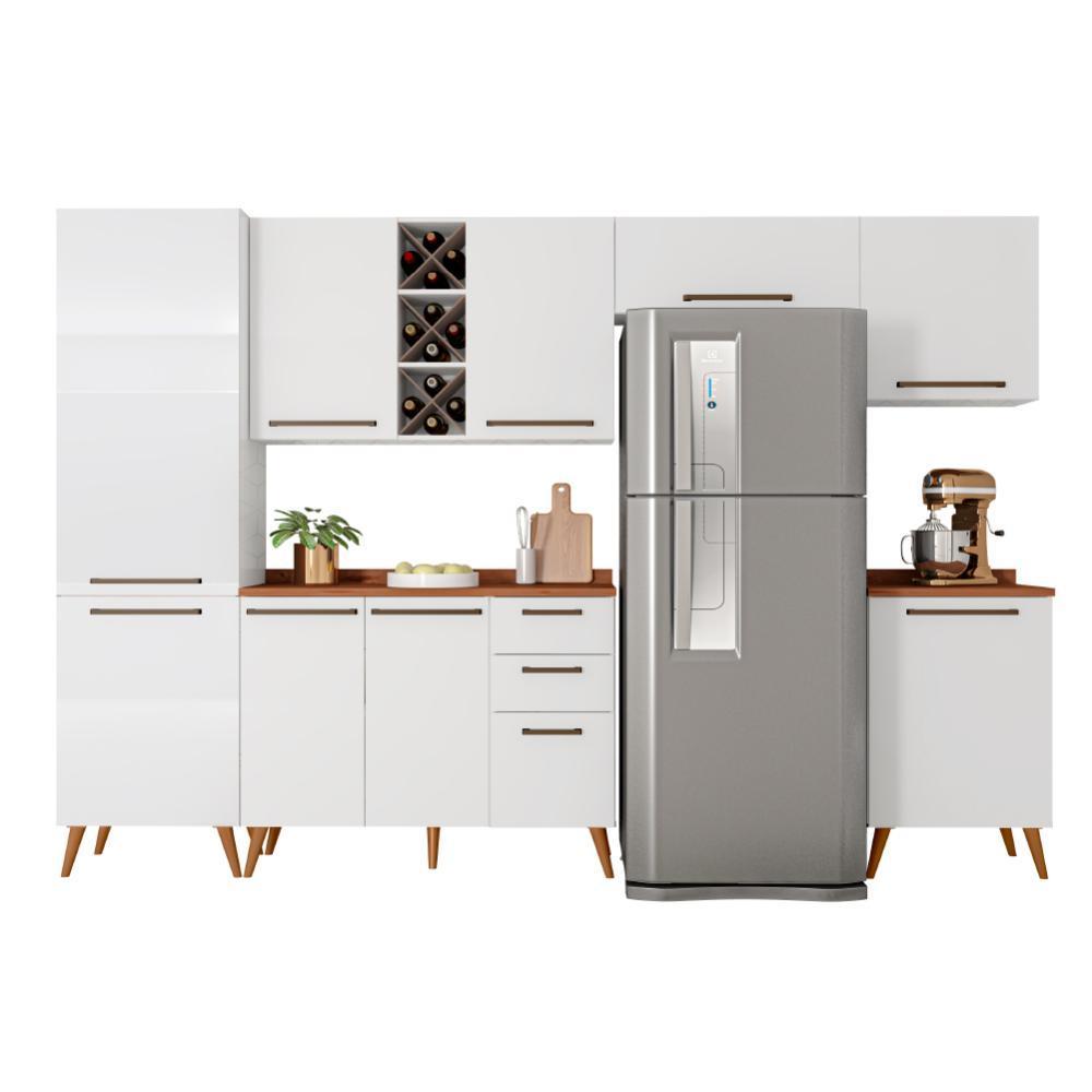 Armário De Cozinha Completa Com Adega 9 Portas 4 Gavetas Favorita Branco / Natura Branco Nature - 1