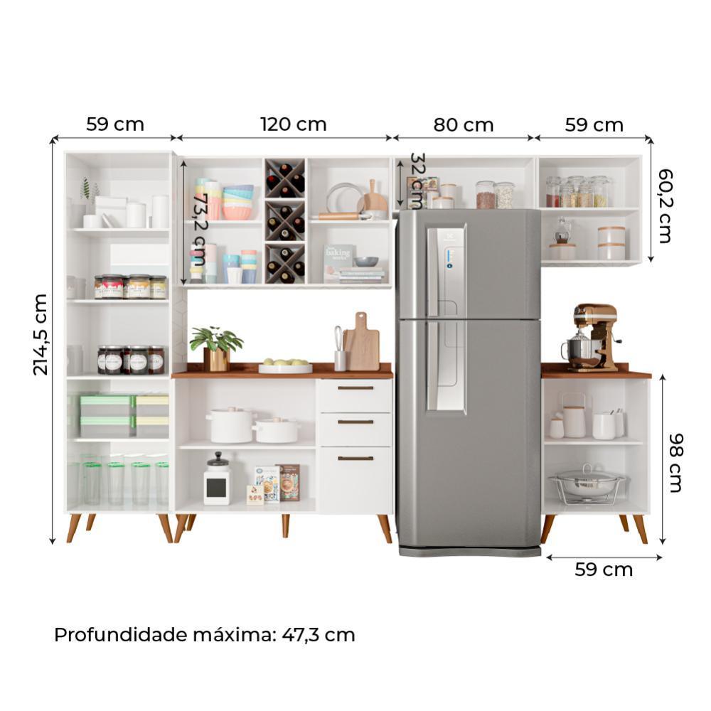 Armário De Cozinha Completa Com Adega 9 Portas 4 Gavetas Favorita Branco / Natura Branco Nature - 4