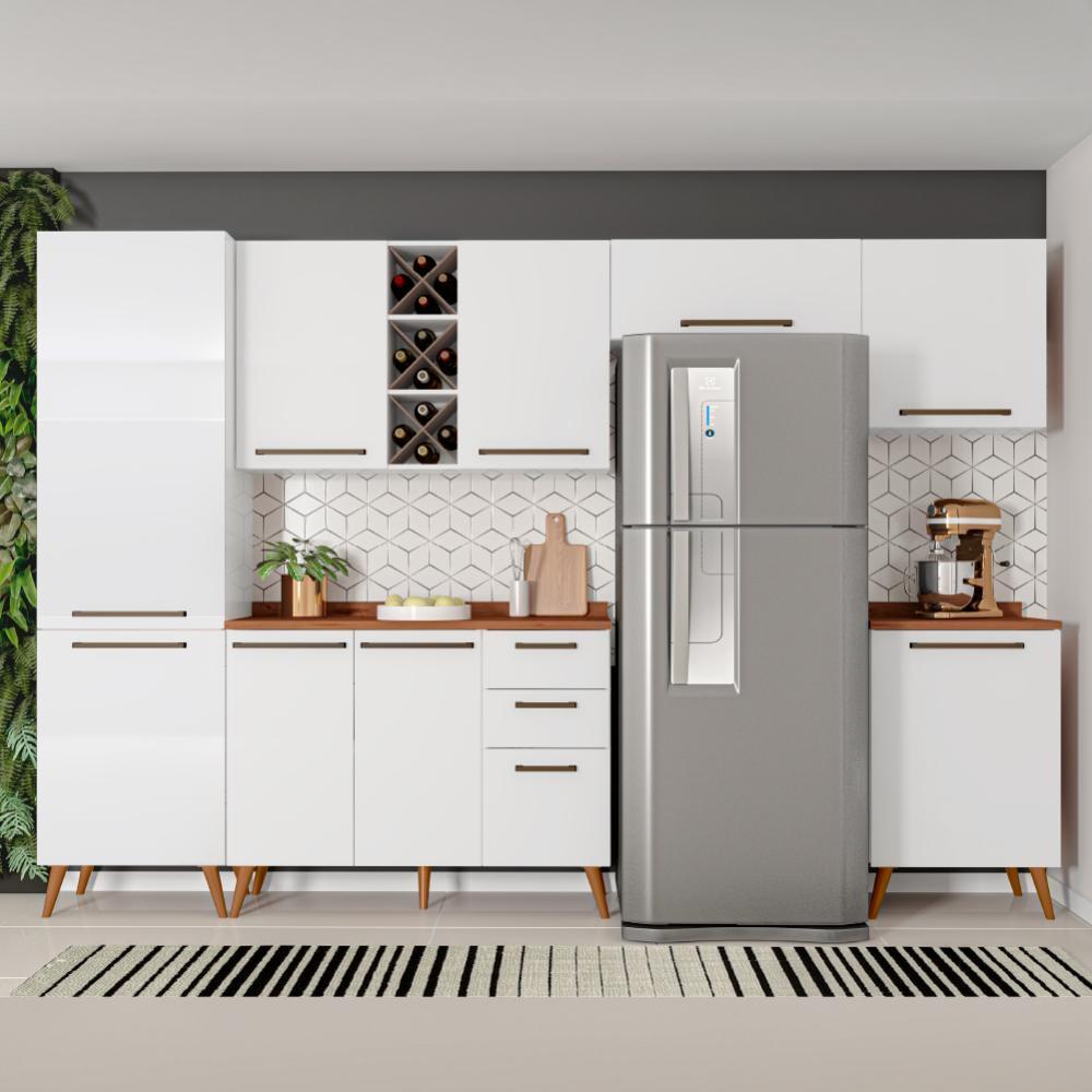 Armário De Cozinha Completa Com Adega 9 Portas 4 Gavetas Favorita Branco / Natura Branco Nature - 5