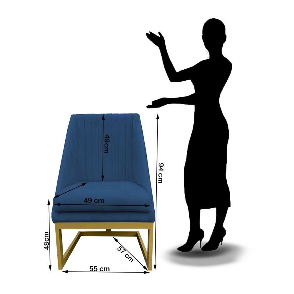 Kit 04 Cadeiras Para Sala De Jantar Ana Base De Ferro Suede Azul Marinho D'classe Decor - 6