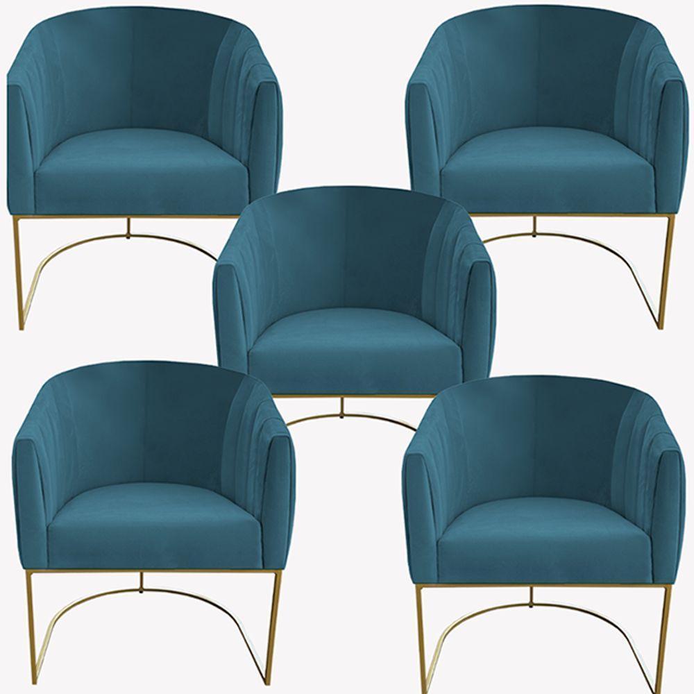 Kit 05 Poltrona Julia Com Base De Ferro Sala De Estar Escritório Recepção Clinica Suede Azul Tiffany D'classe Decor - 1