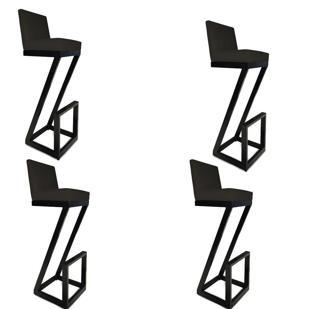 Kit 04 Banqueta Alta Z Base De Ferro Suede Preto D'classe Decor - 1