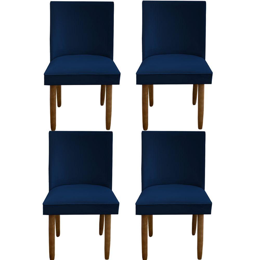 Kit 04 Cadeiras Para Sala De Jantar Tóquio Pés Palito Suede Azul Marinho D'classe Decor - 1