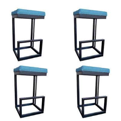 Kit 04 Banquetas Londres Base De Ferro Sued Azul Tiffany D'classe Decor
