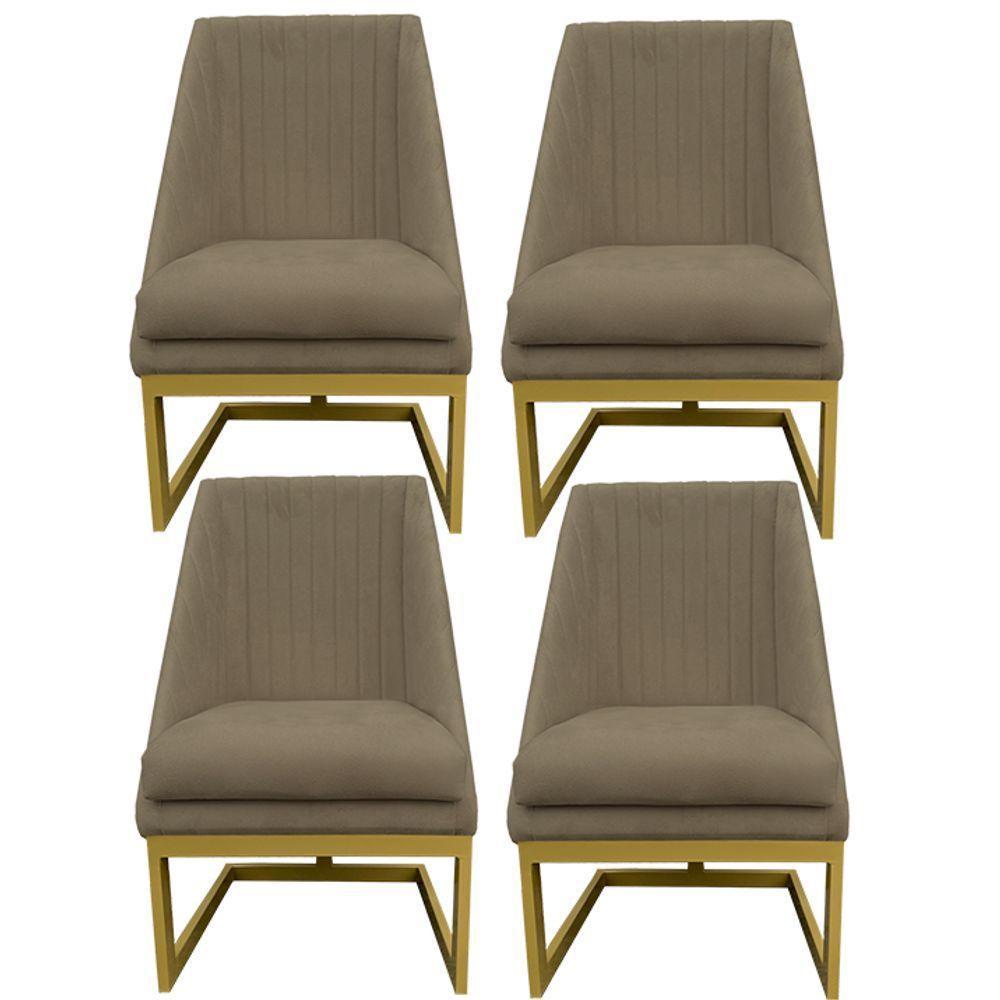 Kit 04 Cadeiras Para Sala De Jantar Ana Base De Ferro Suede Marrom Rato D'classe Decor - 1