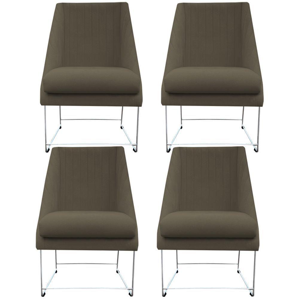 Kit 04 Cadeiras Ana Base De Ferro Prata Suede Grafite D'classe Decor - 1