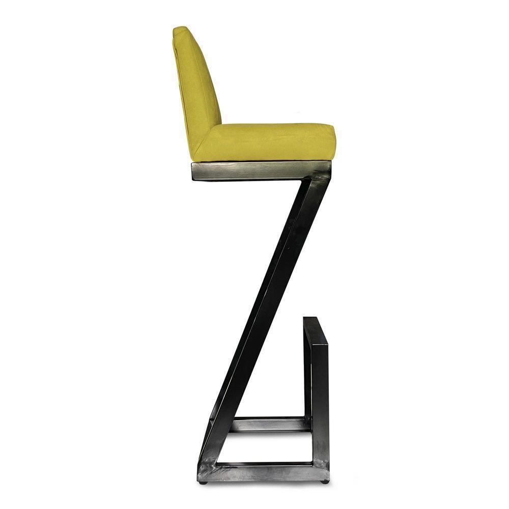 Kit 04 Banqueta Alta Z Base De Ferro Suede Amarelo D'classe Decor - 3