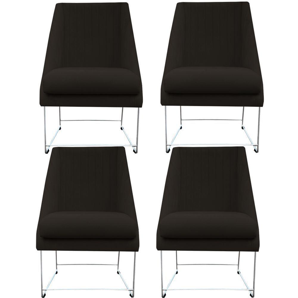 Kit 04 Cadeiras Ana Base De Ferro Prata Suede Marrom D'classe Decor - 1