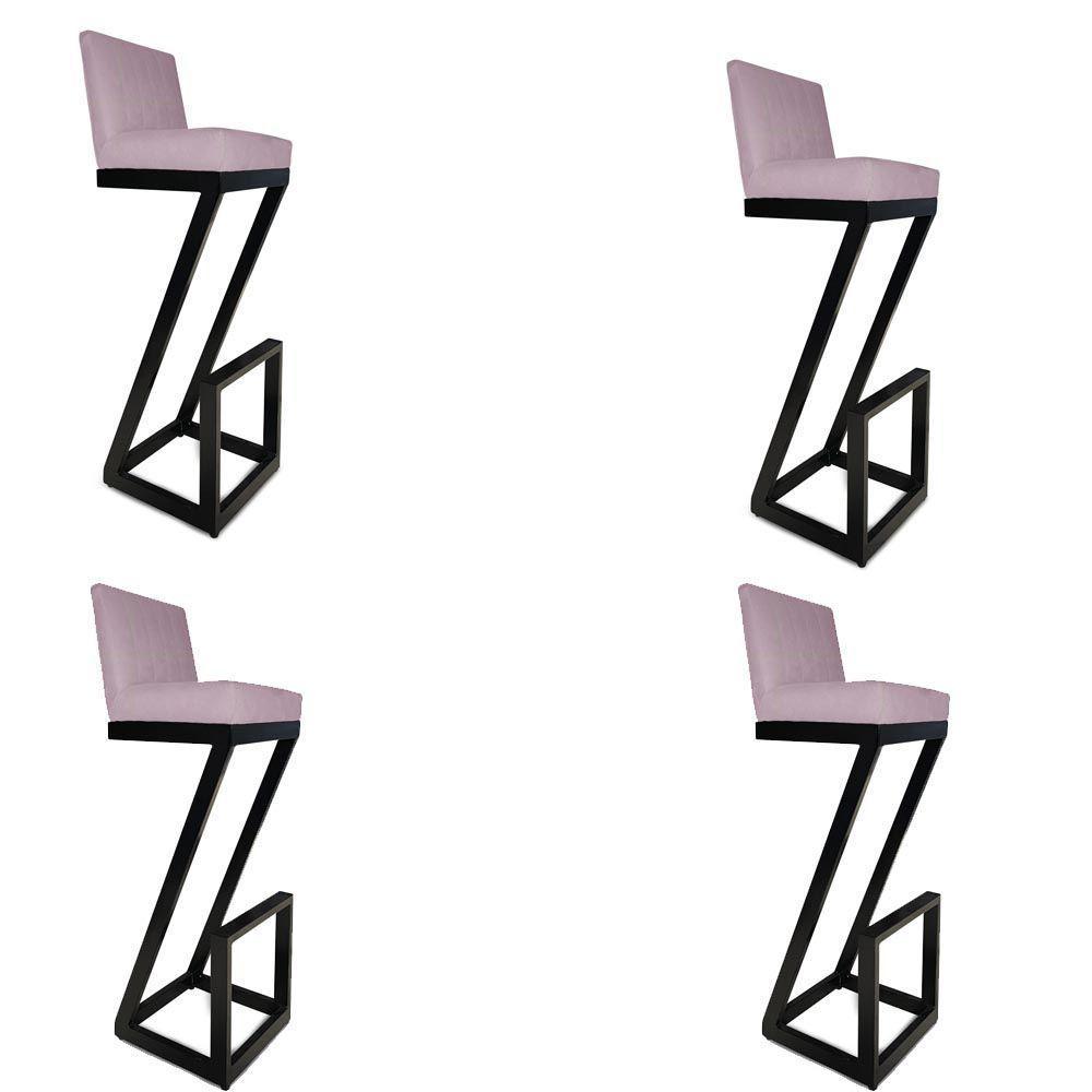 Kit 04 Banqueta Alta Z Base De Ferro Suede Rosa Bebê D'classe Decor - 1