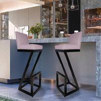 Kit 04 Banqueta Alta Z Base De Ferro Suede Rosa Bebê D'classe Decor - 6