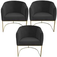 Kit 03 Poltrona Julia Com Base De Ferro Sala De Estar Escritório Recepção Clinica Suede Grafite D'classe Decor - 1