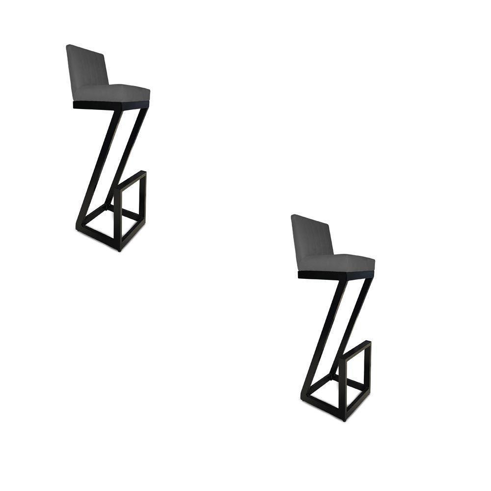 Kit 02 Banqueta Alta Z Base De Ferro Suede Grafite D'classe Decor - 1