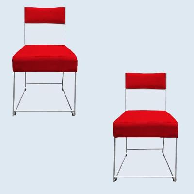 Kit 02 Cadeiras Atena Base De Ferro Maciço Prata Suede Vermelho D'classe Decor