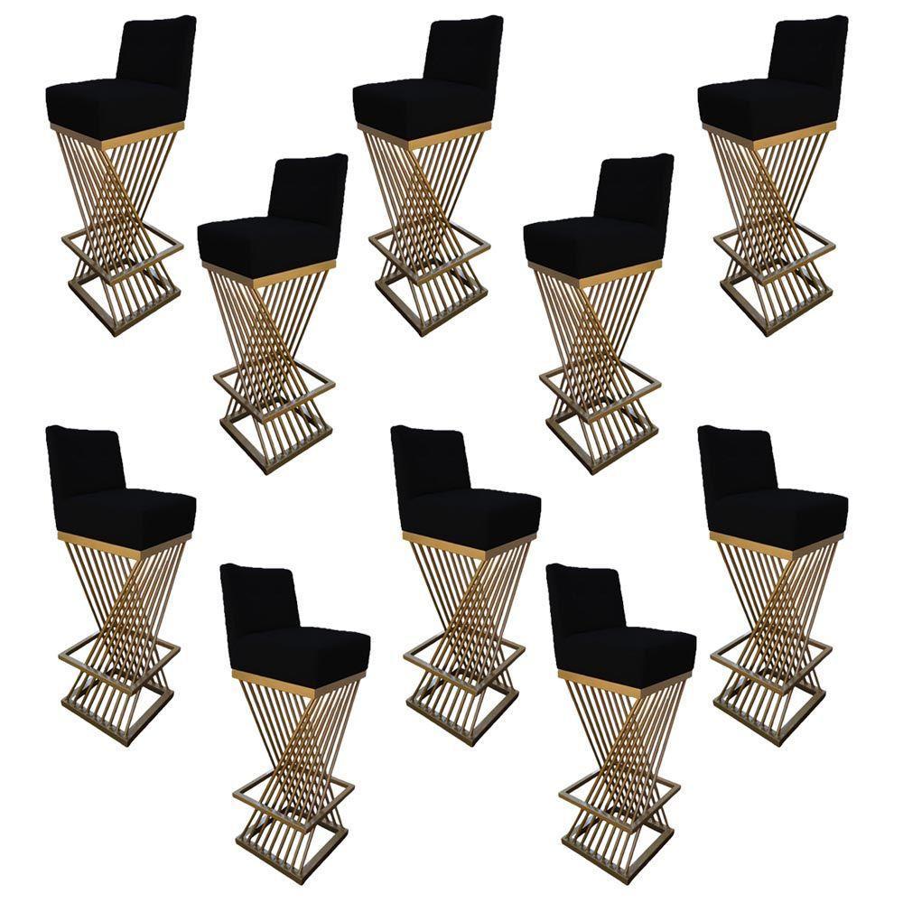 Kit 10 Banquetas Luma Base De Ferro Sued Preto D'classe Decor - 1