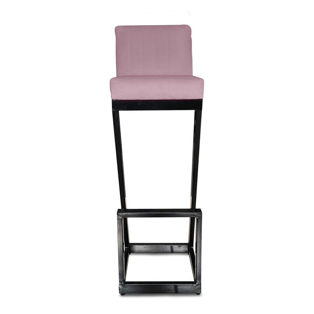 Kit 08 Banqueta Alta Z Base De Ferro Suede Rosa Bebê D'classe Decor - 4